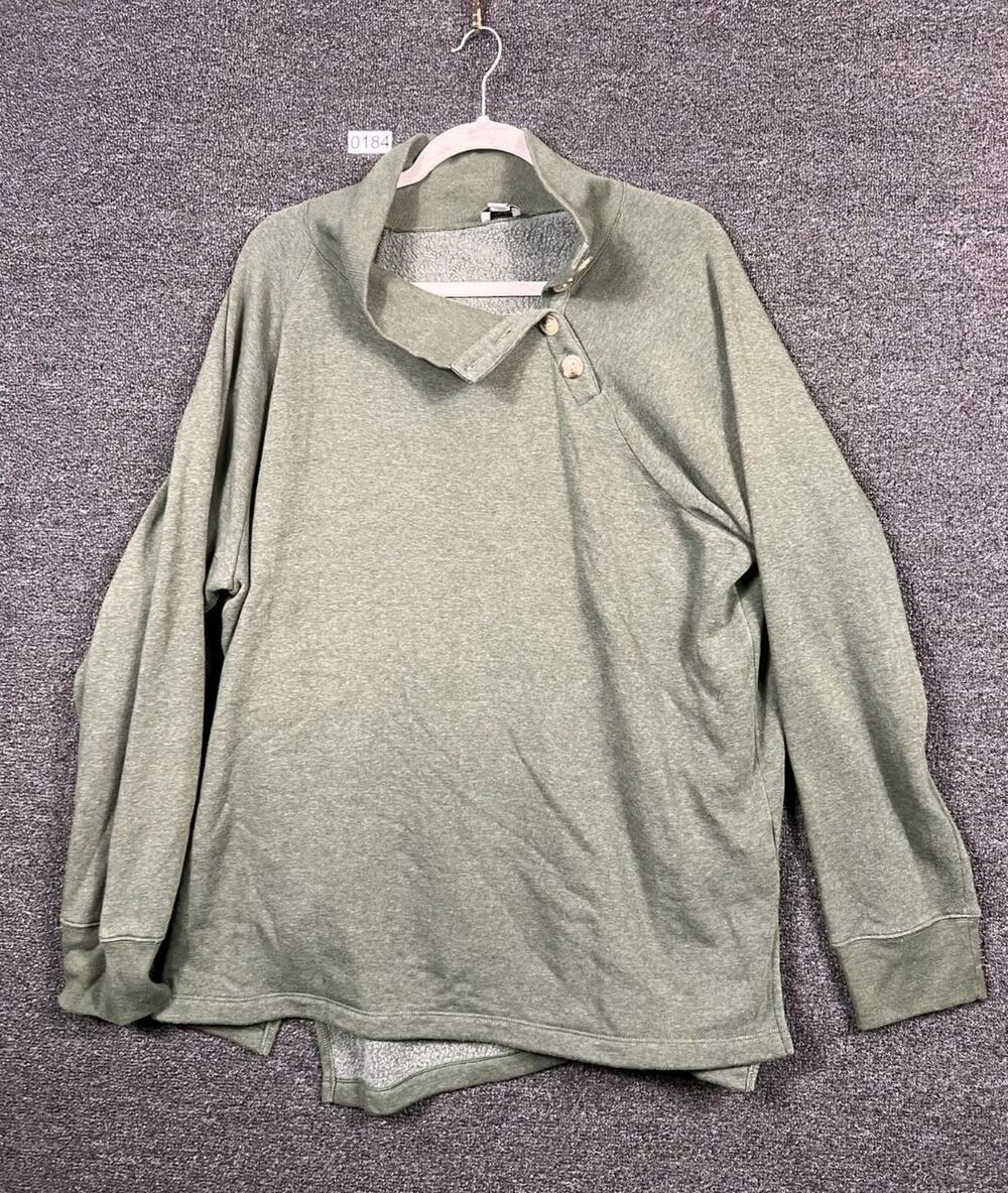 J. Crew Wide button-collar tunic sweatshirt Womens XXL Green cloudspun fleece